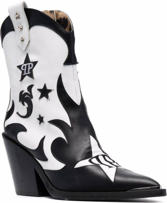 Philipp Plein mid-heel star cowboy boots Black