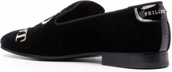 Philipp Plein Money-embroidered velvet loafers Black