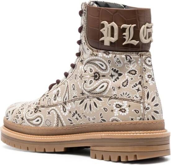 Philipp Plein paisley-print leather ankle boots Neutrals