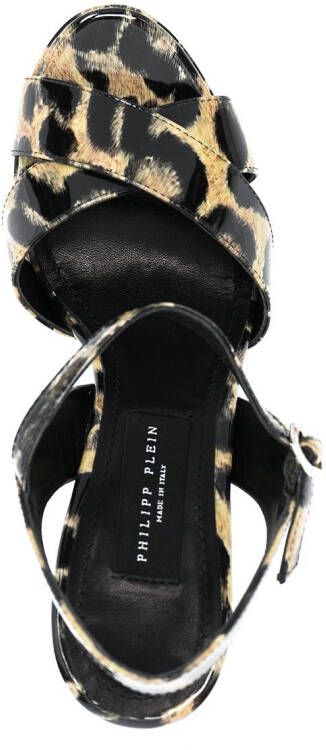 Philipp Plein patent platform leopard print sandals Neutrals