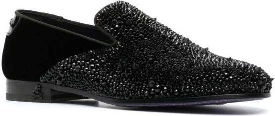 Philipp Plein rhinestone-embellished velvet loafers Black