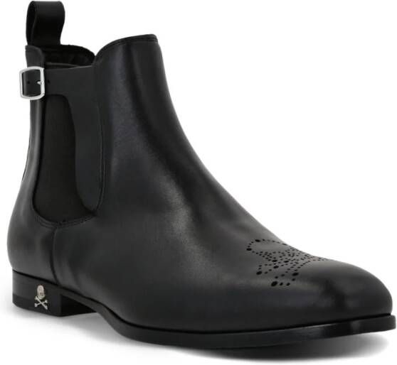Philipp Plein skull-appliqué leather boots Black