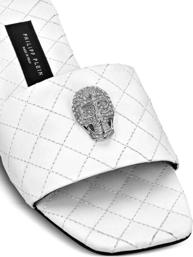 Philipp Plein skull-embellished quilted leather slides White