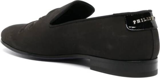 Philipp Plein skull-embroidered suede loafers Black