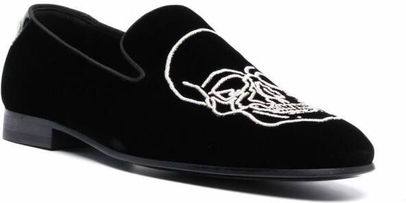 Philipp Plein skull-embroidered velvet loafers Black