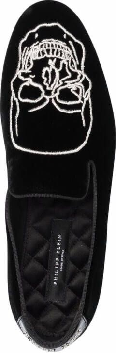 Philipp Plein skull-embroidered velvet loafers Black