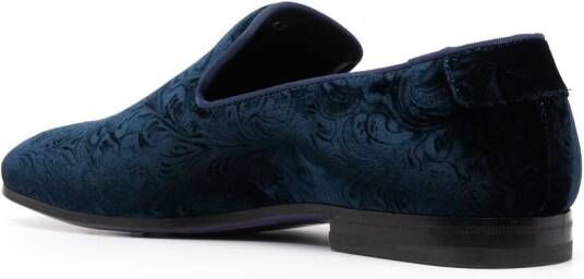 Philipp Plein skull-embroidered velvet loafers Blue