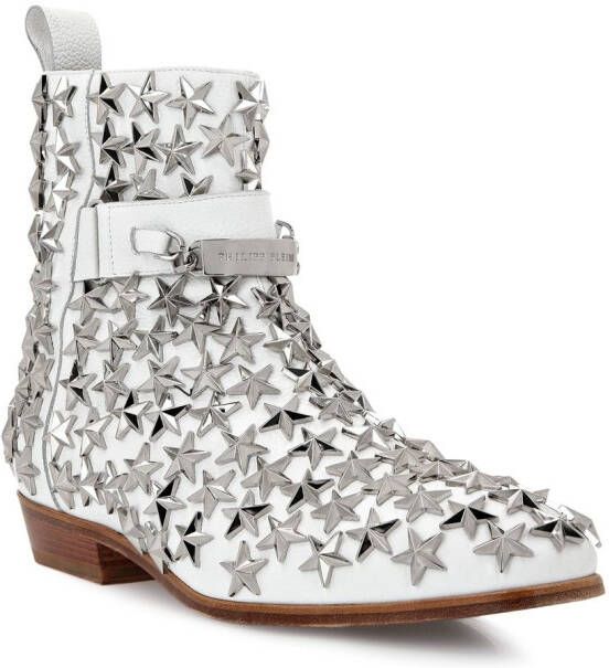 Philipp Plein Stars leather boots White