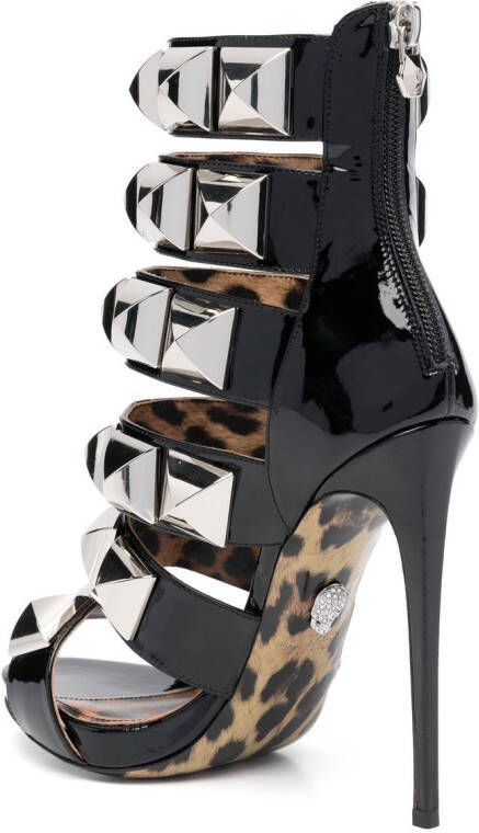 Philipp Plein studded leopard-print sandals Silver