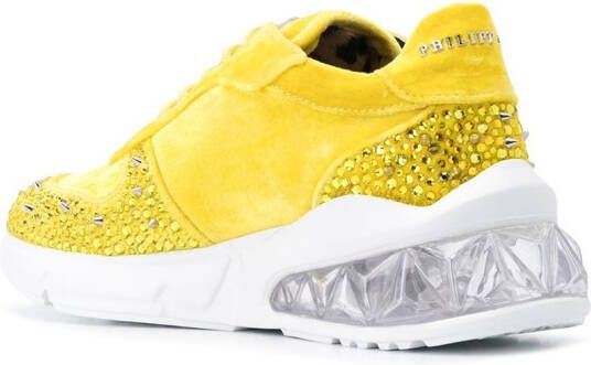 Philipp Plein Studs velvet chunky-sole sneakers Yellow