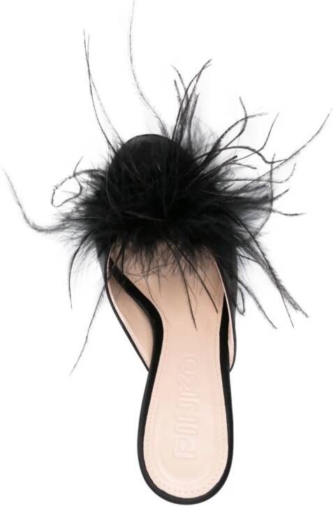 PINKO 95mm feather-detail mules Black