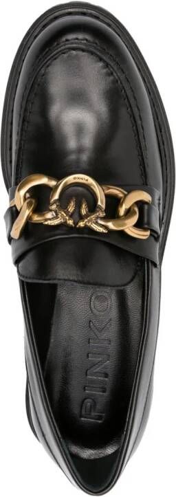 PINKO chain-detail leather loafers Black