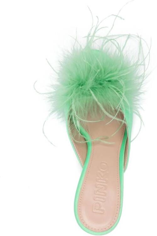 PINKO feather-detailed mules Green