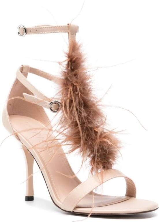 PINKO Janis 95mm feather-detail sandals Neutrals