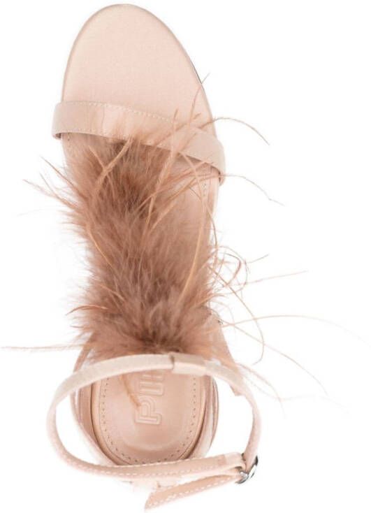 PINKO Janis 95mm feather-detail sandals Neutrals