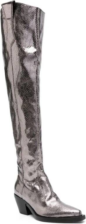 PINKO leather over-the-knee boots Silver