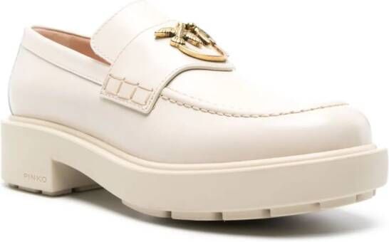 PINKO Love Birds-plaque leather loafers Neutrals