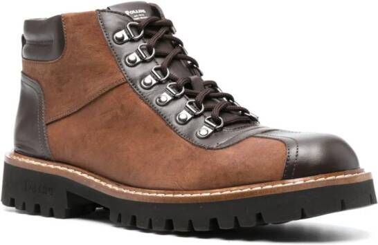 Pollini Glamping leather lace-up boots Brown