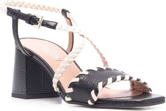 Pollini whipstitch-trim braided-strap sandals Black