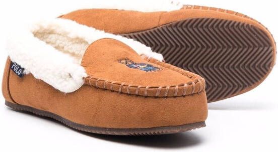 Polo Ralph Lauren Kids logo-embroidered slippers Brown