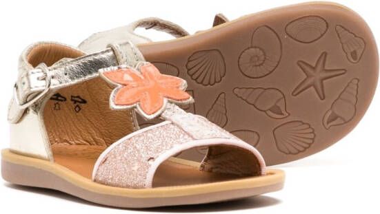 Pom D'api floral-appliqué metallic-effect sandals Pink