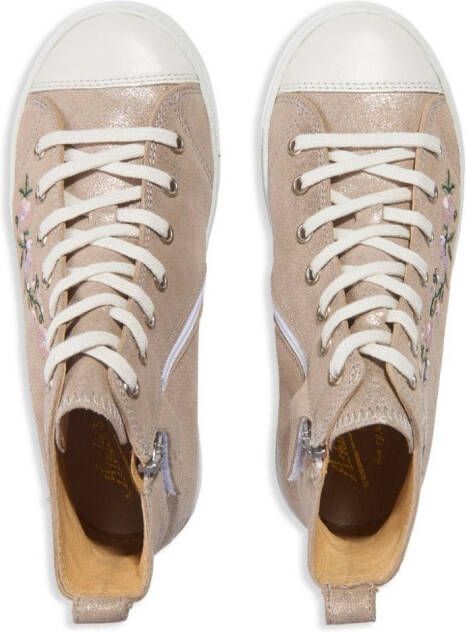 Pom D'api floral-embroidery leather sneakers Gold