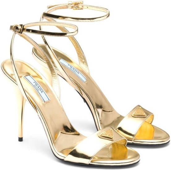 Prada 100mm brushed-finish sandals Gold