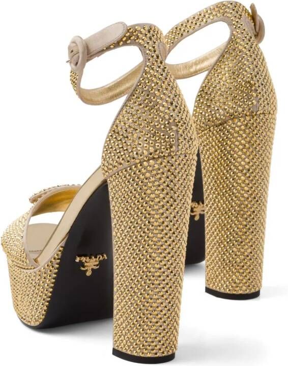 Prada 135mm crystal-embellished platform sandals Gold
