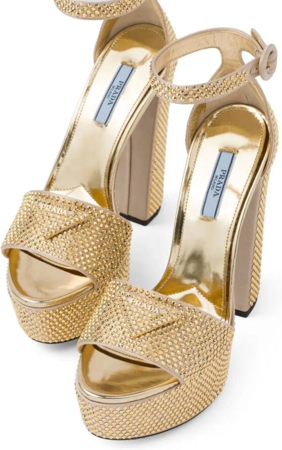 Prada 135mm crystal-embellished platform sandals Gold