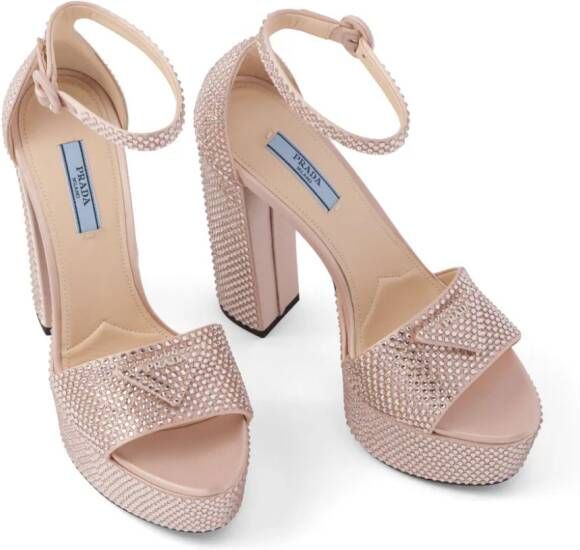Prada 135mm crystal-studded platform sandals Pink