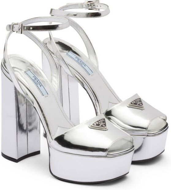 Prada Silver Tone Plateau Platform Sandals