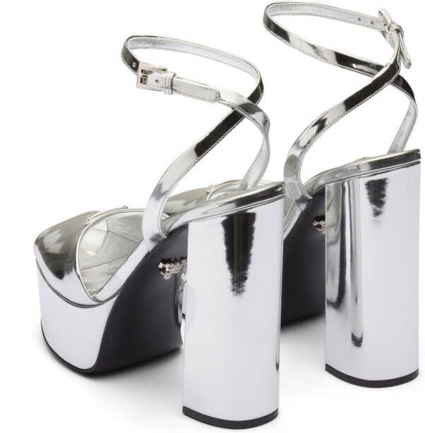 Prada Silver Tone Plateau Platform Sandals