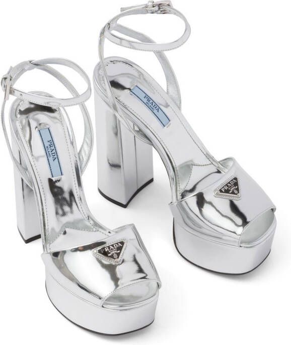 Prada Silver Tone Plateau Platform Sandals