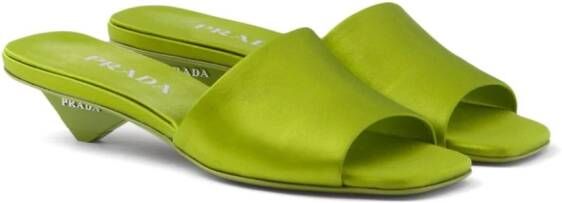 Prada 35mm triangle-heel satin mules Green