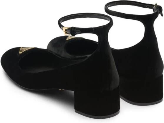 Prada 35mm triangle-logo velvet pumps Black