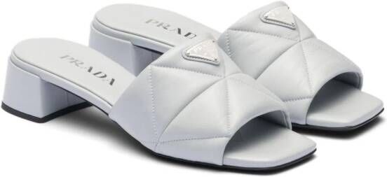 Prada 45mm triangle-logo quilted mules White