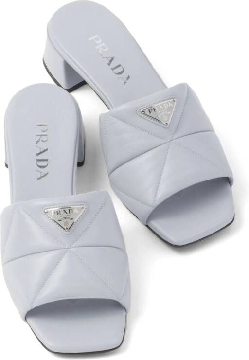 Prada 45mm triangle-logo quilted mules White