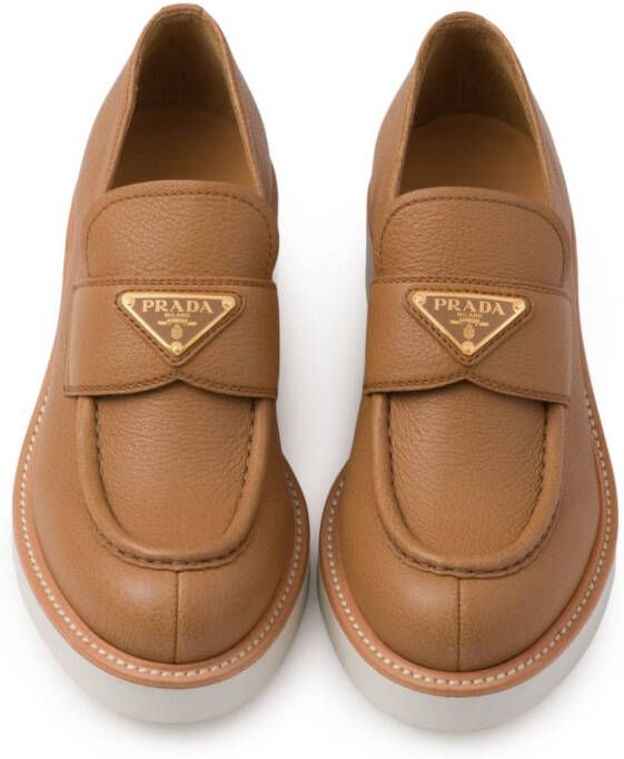 Prada 50mm triangle-logo leather loafers Brown