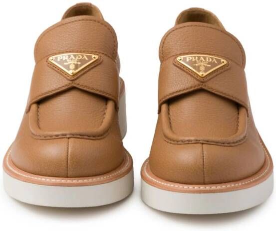 Prada 50mm triangle-logo leather loafers Brown