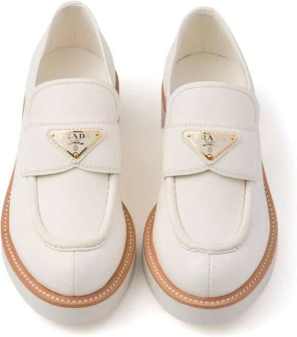 Prada 50mm triangle-logo leather loafers White
