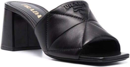 Prada 65mm logo-detail quilted leather mules Black