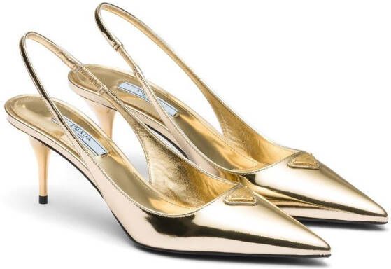 Prada 65mm metallic slingback leather pumps Gold