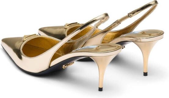 Prada 65mm metallic slingback leather pumps Gold