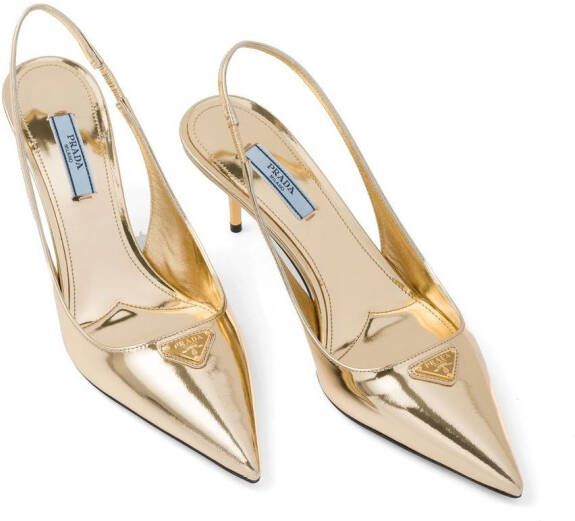 Prada 65mm metallic slingback leather pumps Gold