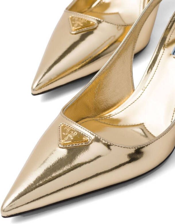 Prada 65mm metallic slingback leather pumps Gold