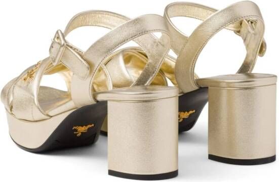 Prada 65mm quilted platform leather sandals Gold