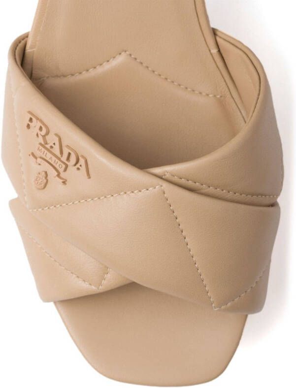 Prada 65mm quilted platform leather sandals Neutrals