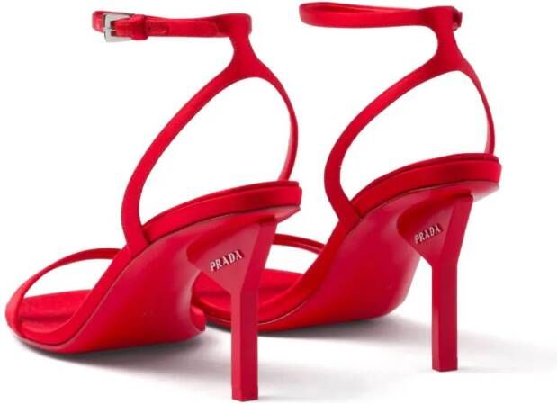 Prada 85mm geometric-heel satin sandals Red