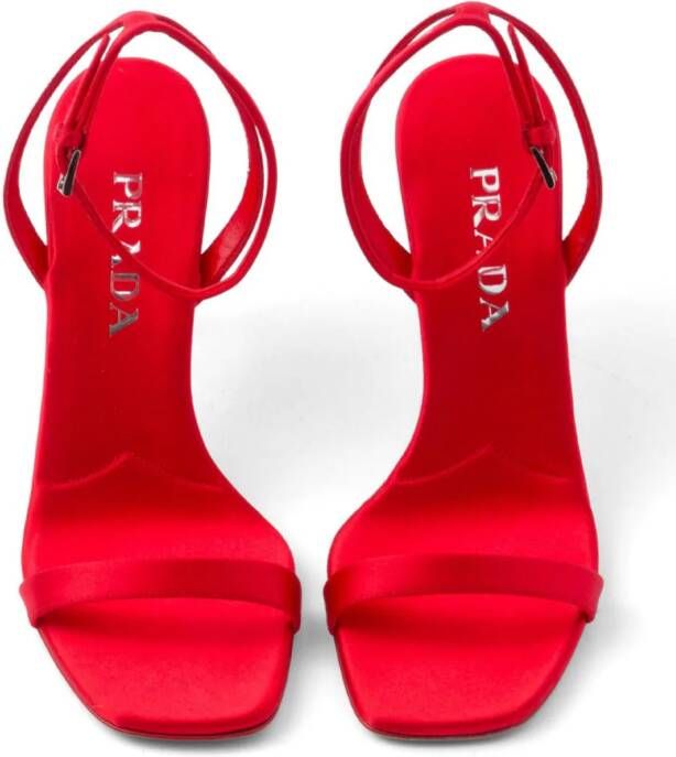 Prada 85mm geometric-heel satin sandals Red