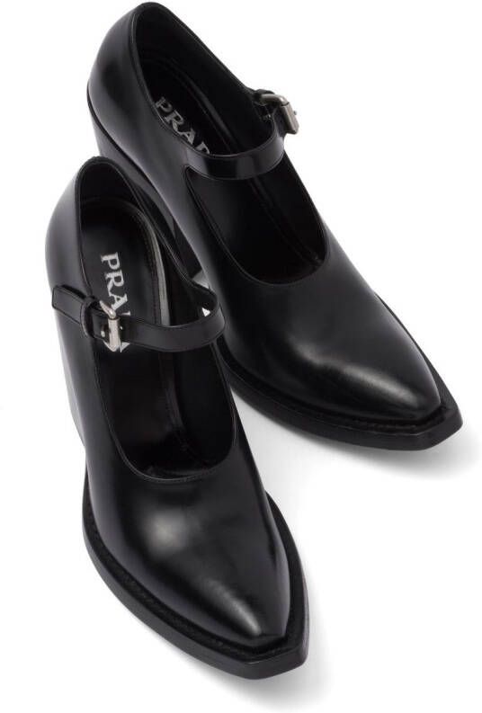 Prada 95mm brushed leather pumps Black